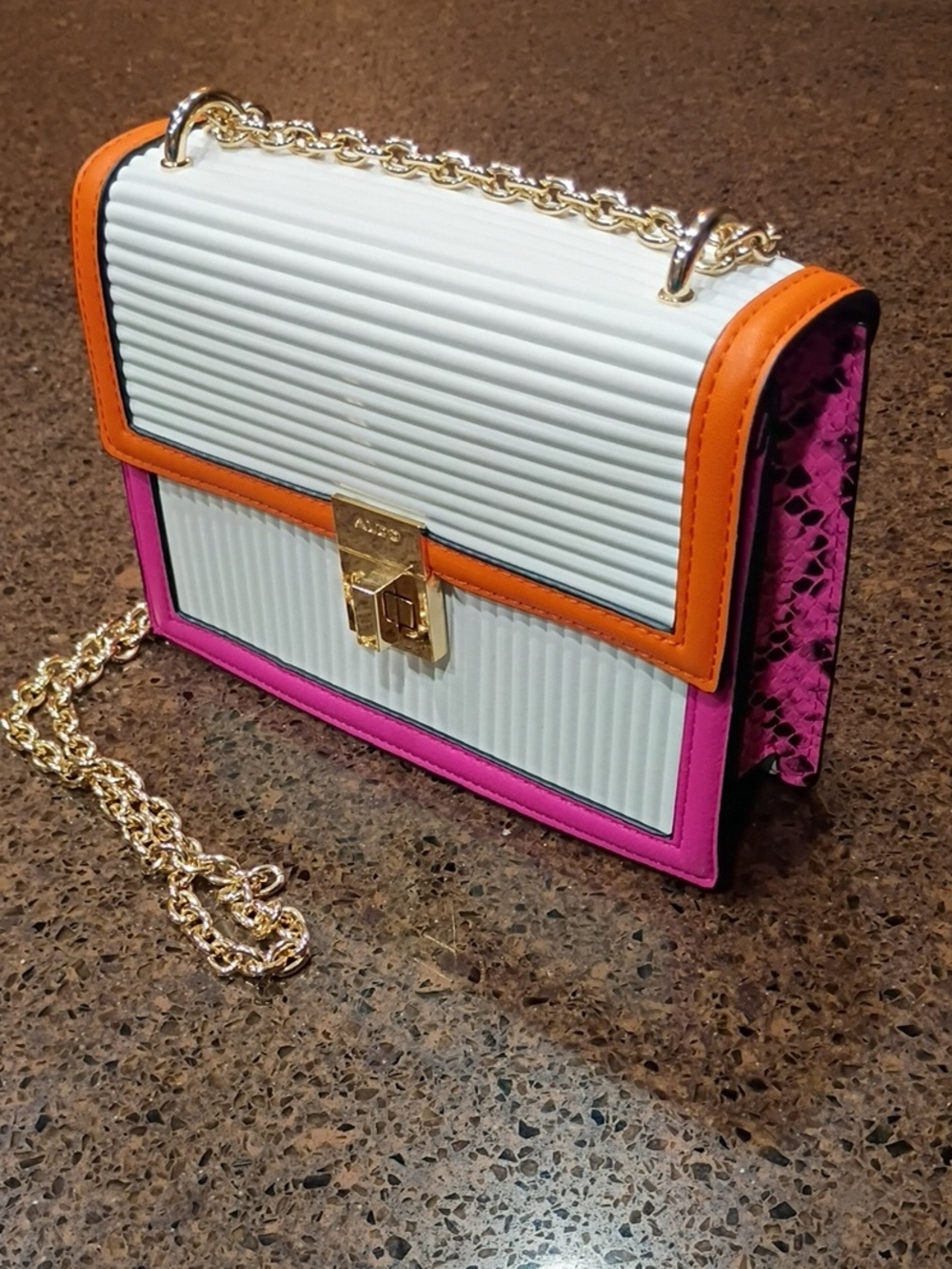 ALDO Colorblock White, Pink & Orange Chain Shoulder Bag